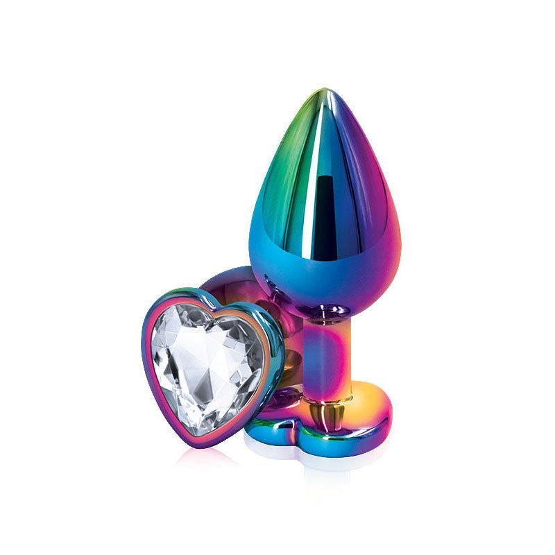 Rear assets - multi heart - butt plug - crystal-M, Product front view  | Flirtybay.com.au