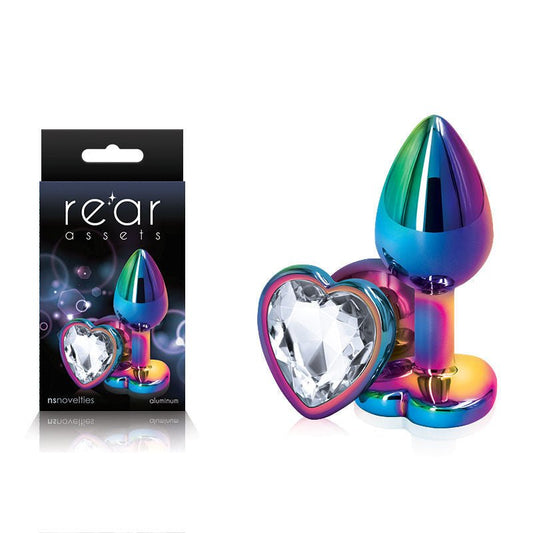 Rear assets - multi heart - butt plug - crystal-S, Product front view and box front view | Flirtybay.com.au