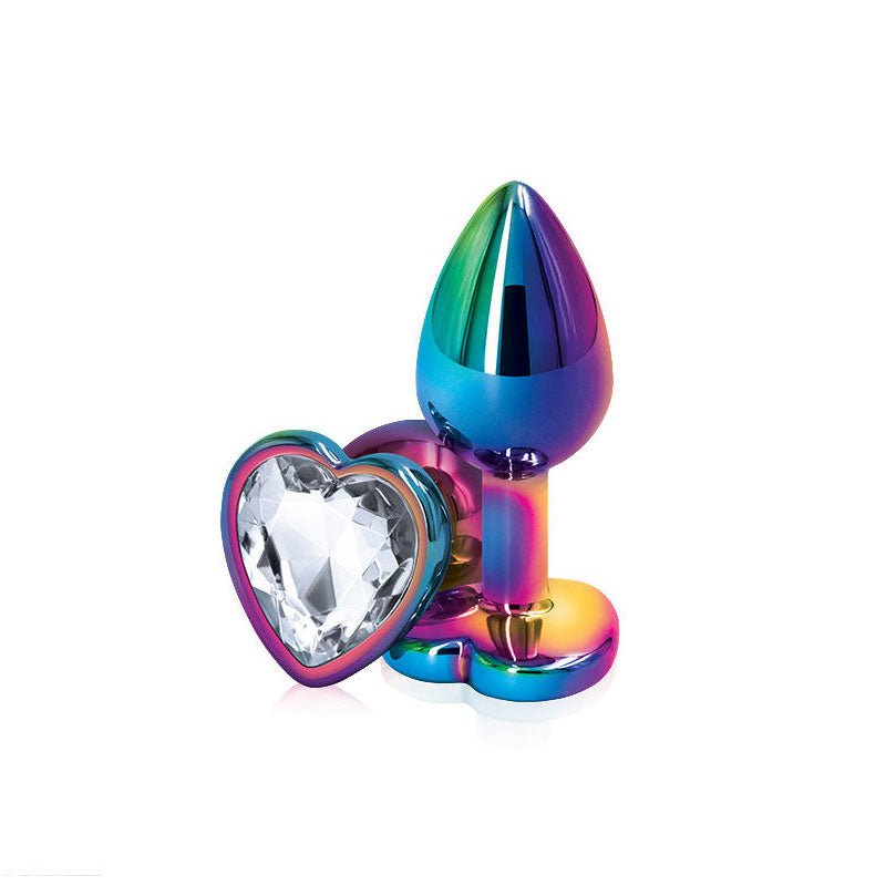 Rear assets - multi heart - butt plug - crystal, S, Product front view  | Flirtybay.com.au