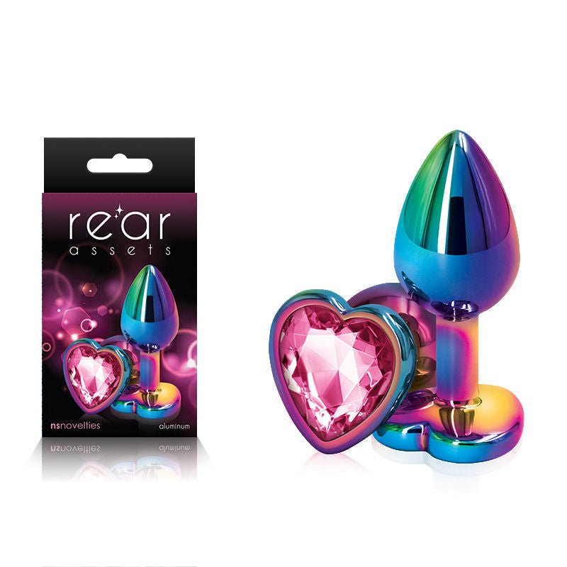 Rear assets - multi heart - pink butt plug - pink-S, Product front view and box front view | Flirtybay.com.au