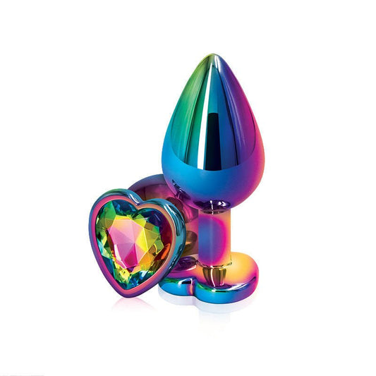 Rear assets - multi heart - rainbow butt plug - Rainbow-M, Product front view  | Flirtybay.com.au