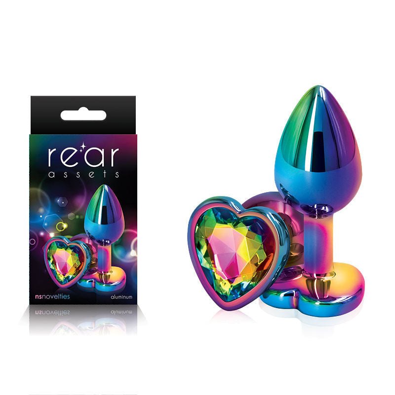 Rear assets - multi heart - rainbow butt plug - Rainbow-S, Product front view and box front view | Flirtybay.com.au