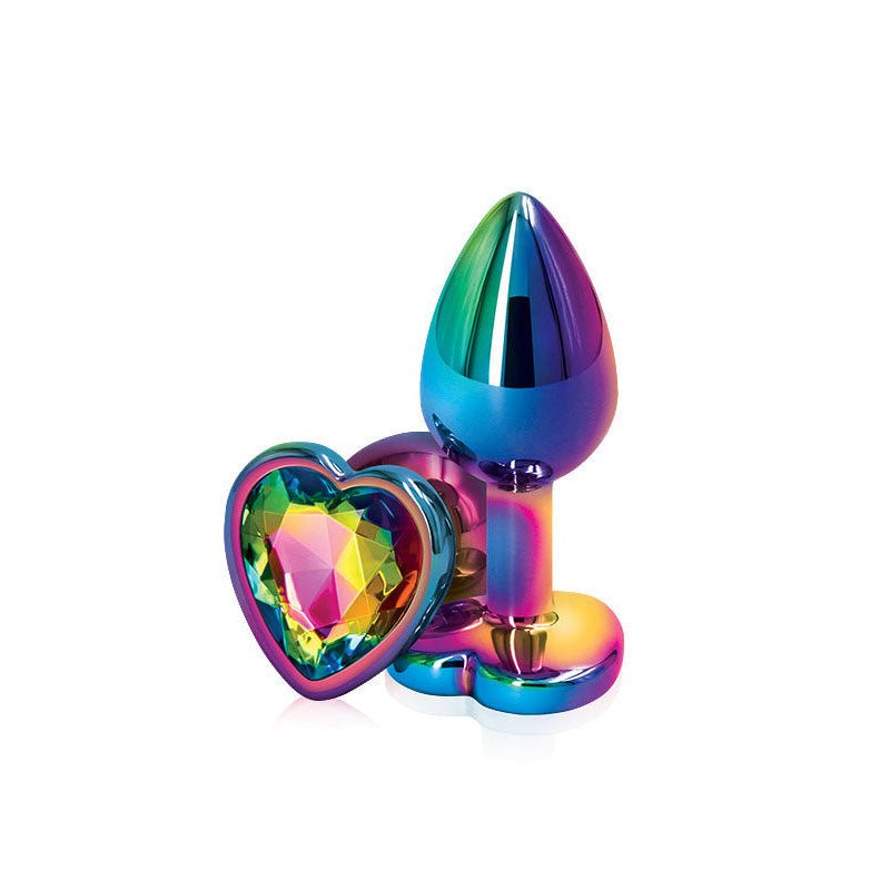 Rear assets - multi heart - rainbow butt plug - Rainbow-S, Product front view  | Flirtybay.com.au