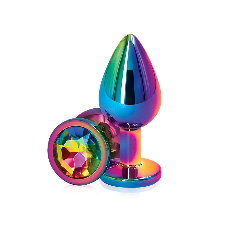 Rear assets - multi - rainbow butt plug - m, Product front view  | Flirtybay.com.au