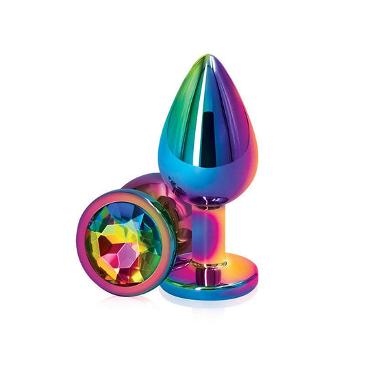 Rear assets - multi - rainbow butt plug - m, Product front view  | Flirtybay.com.au
