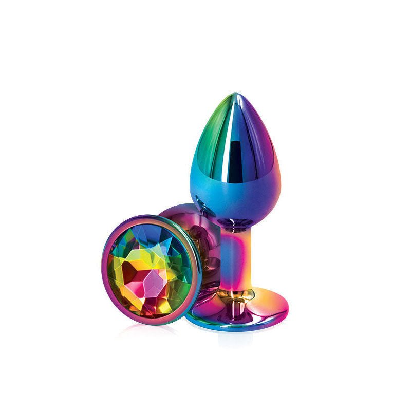 Rear assets - multi - rainbow butt plug - S, Product front view  | Flirtybay.com.au