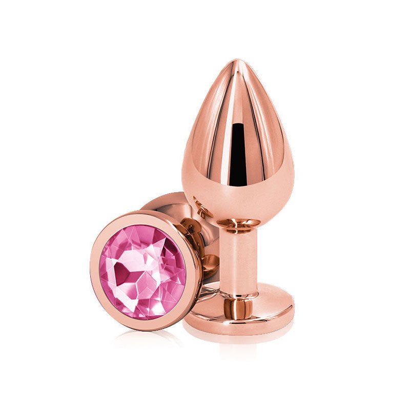 Rear assets - rose gold - pink butt plug - M, Product front view  | Flirtybay.com.au