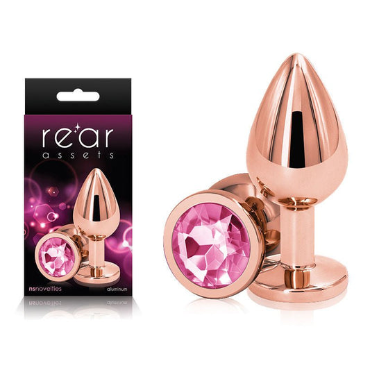 Rear assets - rose gold - pink butt plug - m, Product front view and box front view | Flirtybay.com.au