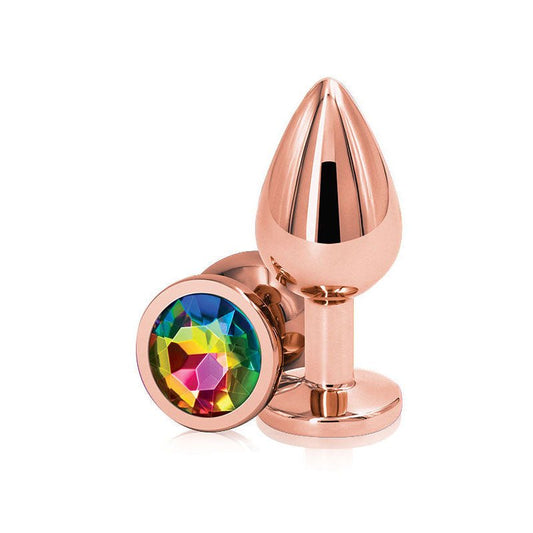 Rear assets - rose gold - rainbow butt plug - M, Product front view  | Flirtybay.com.au