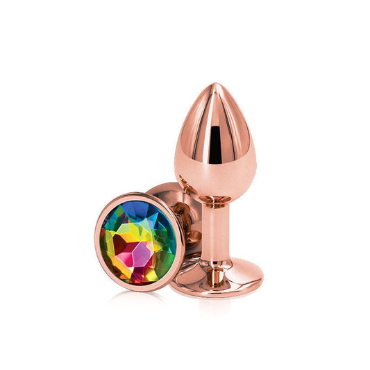 Rear assets - rose gold - rainbow butt plug - S, Product front view  | Flirtybay.com.au