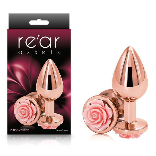 Rear assets rose - pink butt plug - M, Product front view and box front view | Flirtybay.com.au