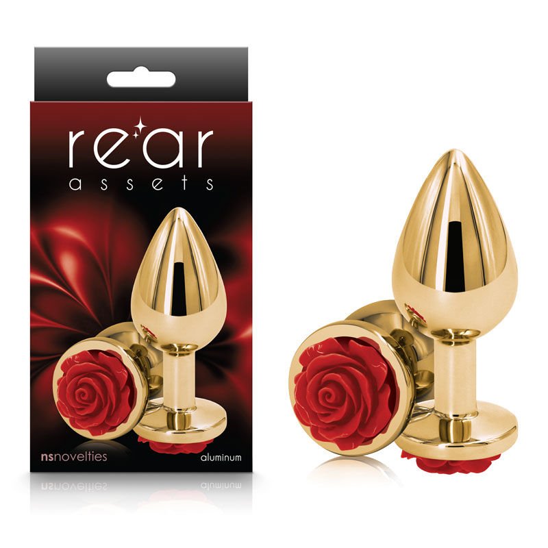 Rear assets rose - red butt plug - Product front view and box front view | Flirtybay.com.au