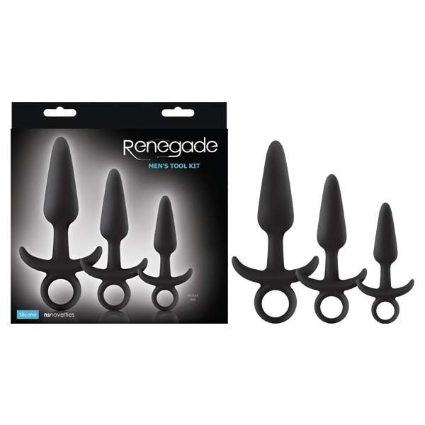 Renegade men's tool kit - butt plugs - Product front view and box front view | Flirtybay.com.au