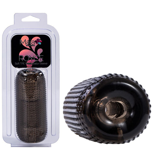 Side view of the Maia ROYCE male masturbator with packaging, on a clean white background | Flirty Bay adult store Perth