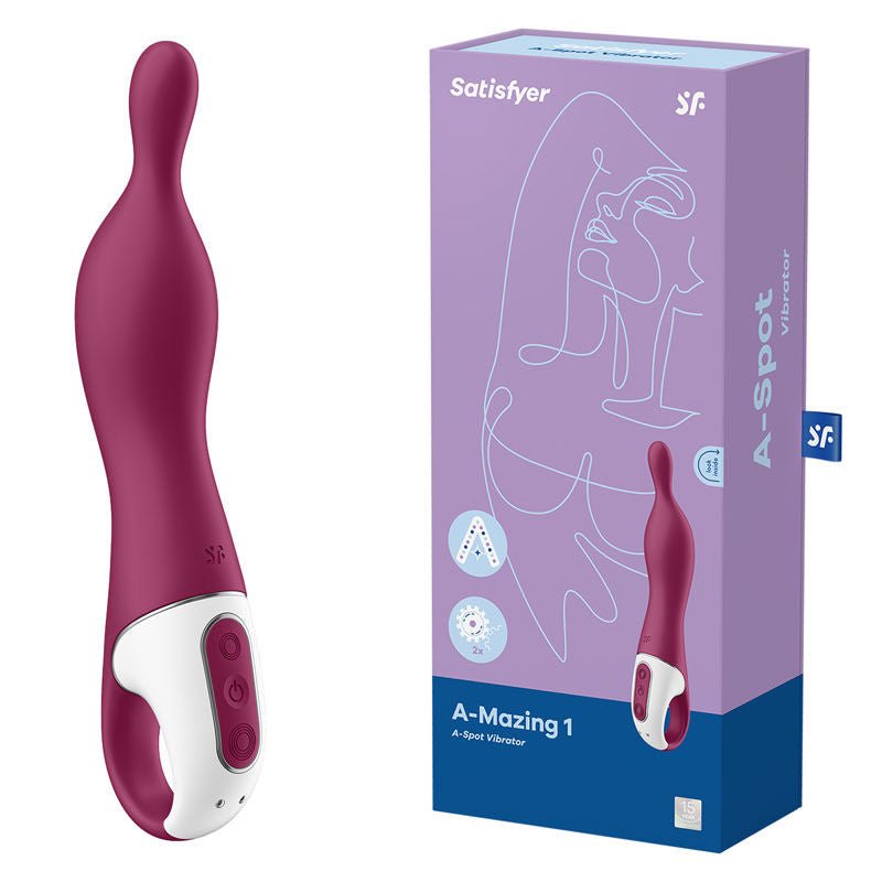 Satisfyer - a-mazing 1- a-spot stimulator - red, Product side view and box side view | Flirtybay.com.au