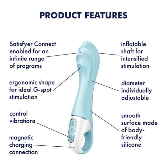 Satisfyer - air pump vibrator 5 - app controlled inflatable g-spot vibrator - with specifications Product front view  | Flirtybay.com.au