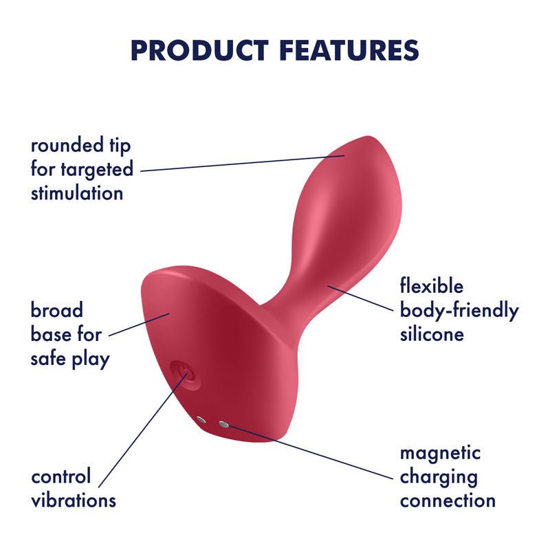 Satisfyer - backdoor lover - vibrating butt plug - Red, Product bottom view, with specifications  | Flirtybay.com.au