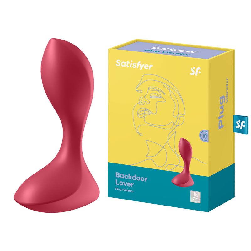 Satisfyer - backdoor lover - vibrating butt plug - Red, Product side view and box side view | Flirtybay.com.au