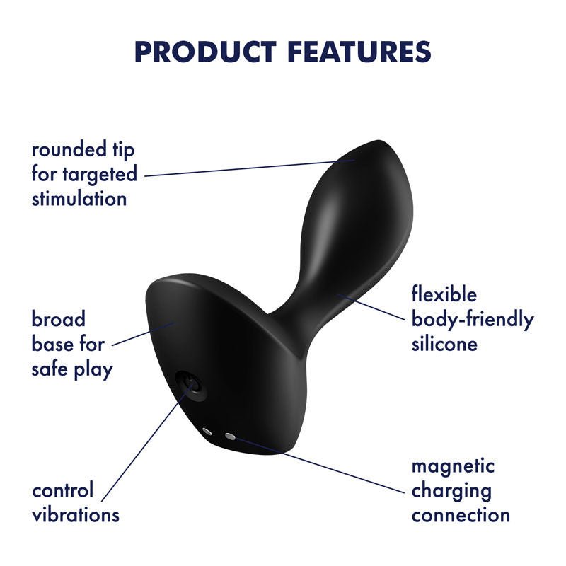 Satisfyer - backdoor lover - vibrating butt plug - black, Product bottom view, with specifications  | Flirtybay.com.au