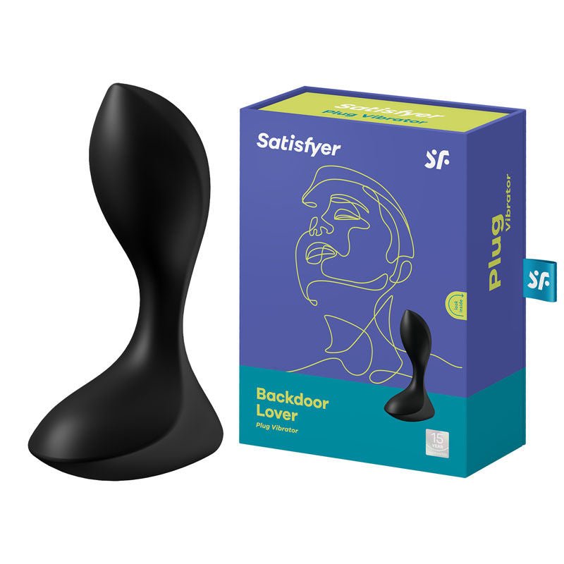 Satisfyer - backdoor lover - vibrating butt plug - black, Product side view and box side view | Flirtybay.com.au
