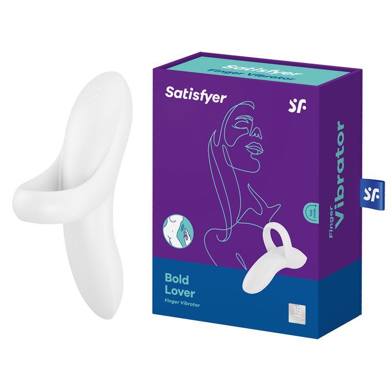Satisfyer bold lover - finger vibrator - Grey, Product side view and box side view | Flirtybay.com.au