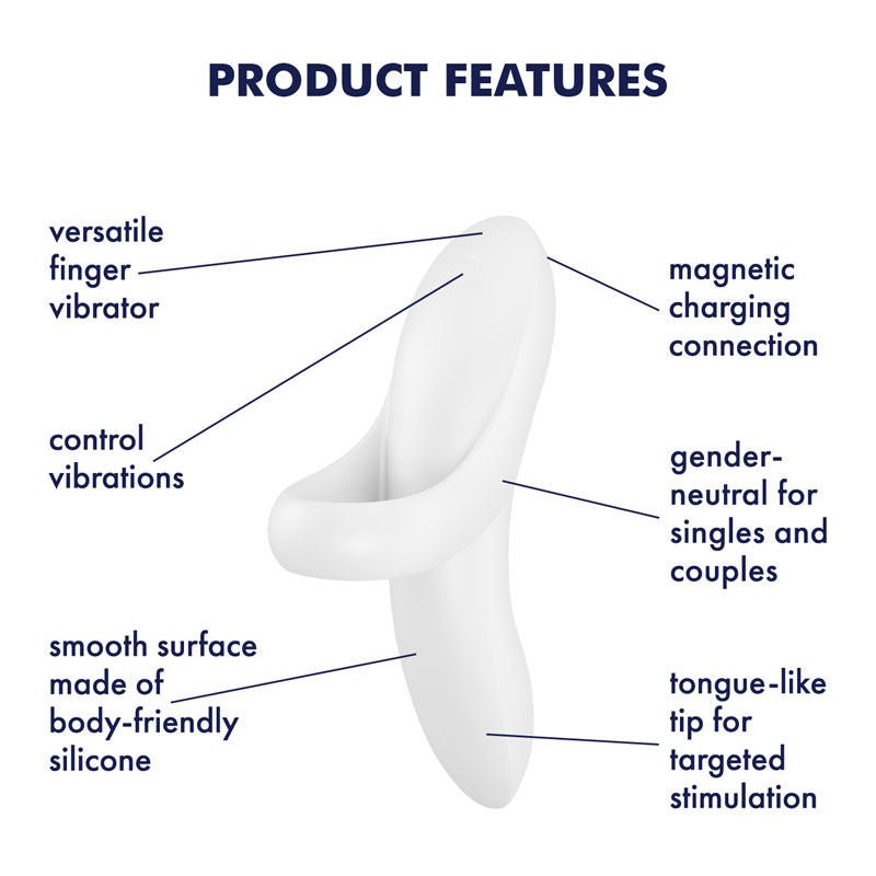 Satisfyer bold lover - finger vibrator - Grey, Product side view, with specifications  | Flirtybay.com.au