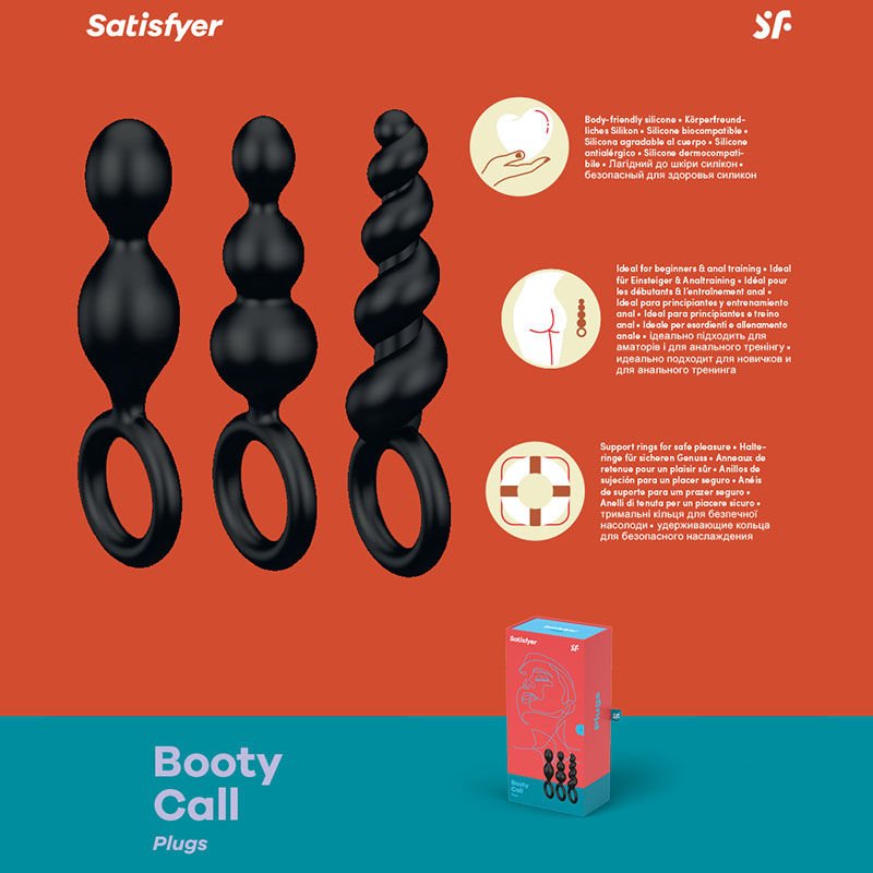Satisfyer booty call - butt plugs - black, Product front view  | Flirtybay.com.au