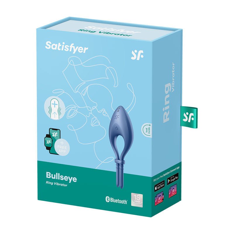 Satisfyer bullseye - cock ring -  Blue, box side view | Flirtybay.com.au