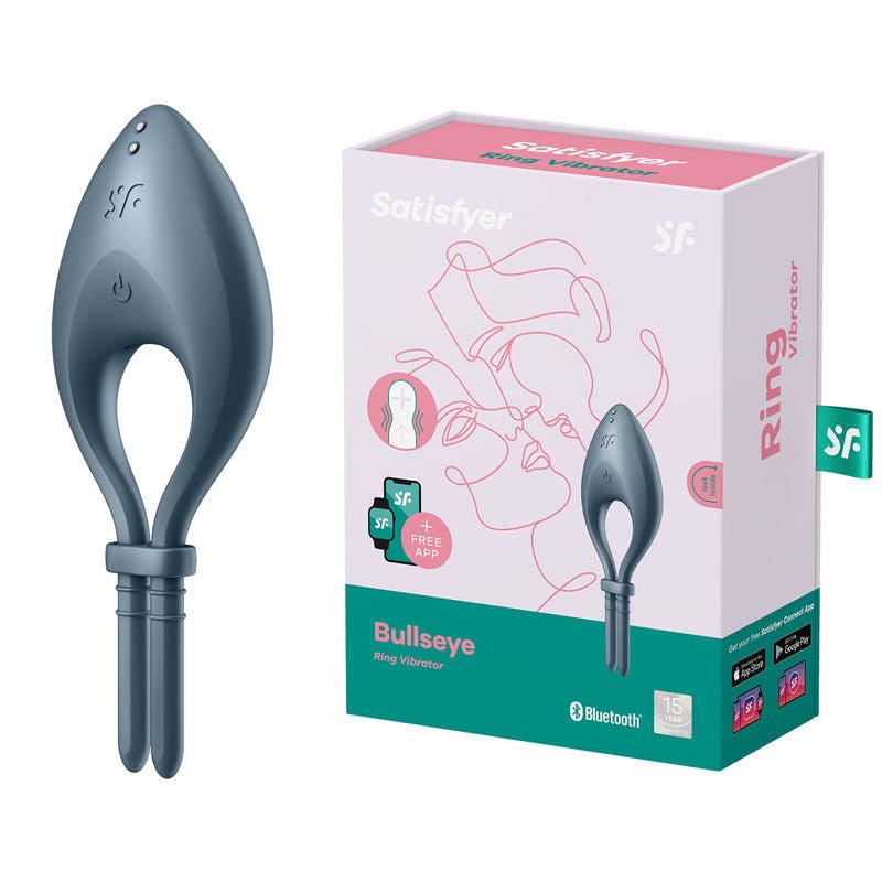 Satisfyer bullseye - cock ring - grey, Product side view and box side view | Flirtybay.com.au
