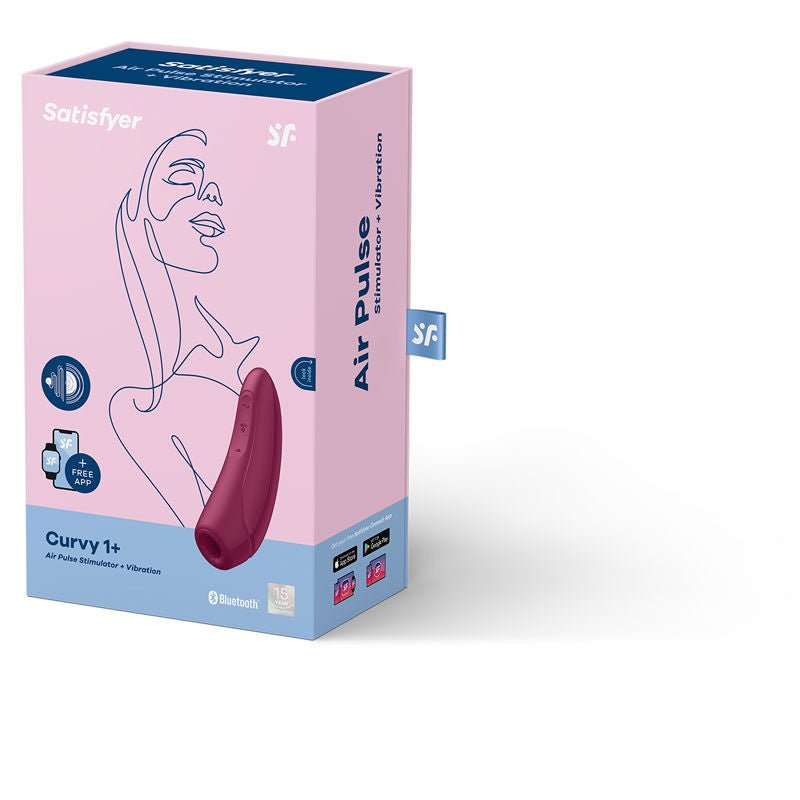 Satisfyer - curvy 1+ app controlled clitoral suction stimulator -  red, box side view | Flirtybay.com.au