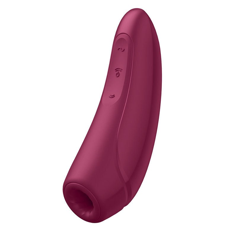 Satisfyer - curvy 1+ app controlled clitoral suction stimulator - red, Product side two view  | Flirtybay.com.au