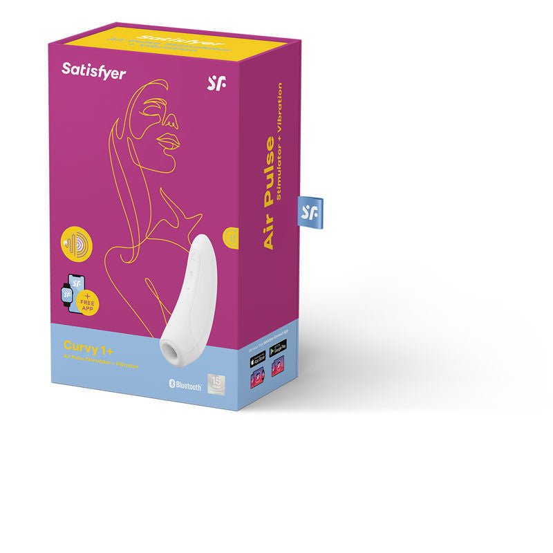 Satisfyer - curvy 1+ app controlled clitoral suction stimulator -  white, box side view | Flirtybay.com.au