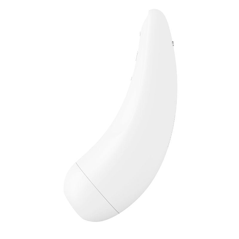 Satisfyer curvy 2+ app controlled clitoral suction stimulator - white, Product side two view  | Flirtybay.com.au