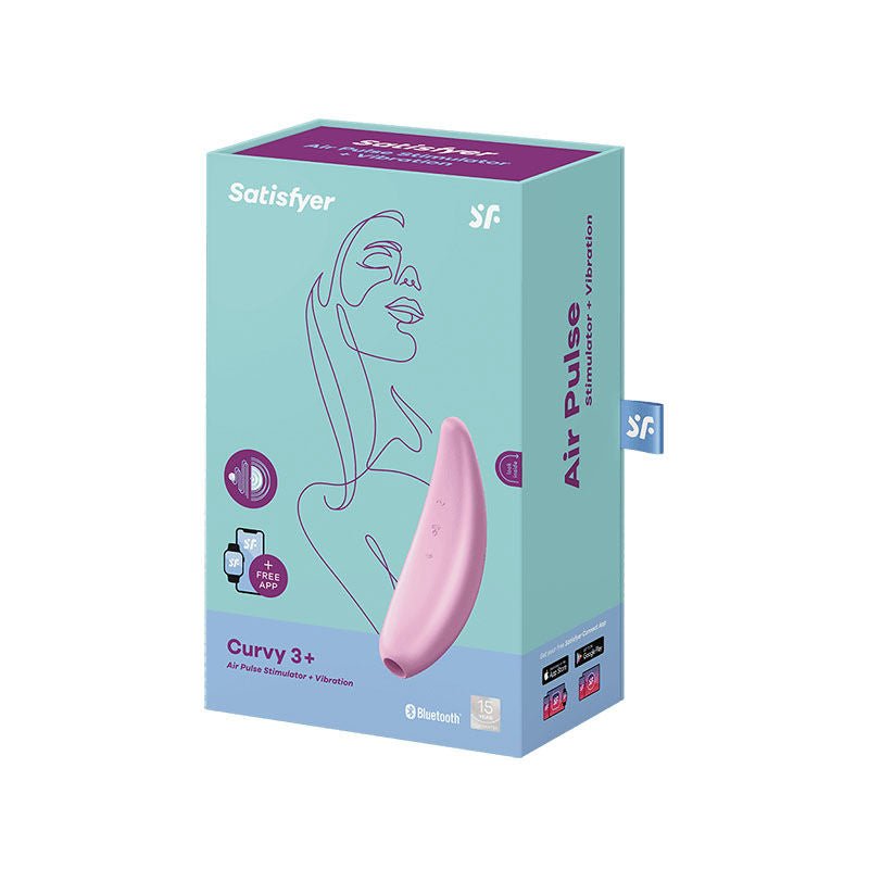 Satisfyer - curvy 3 app controlled clitoral suction stimulator -  Pink, box side view | Flirtybay.com.au