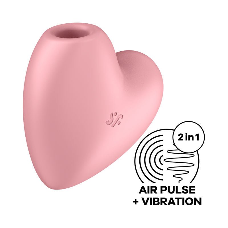 Satisfyer - cutie heart - clitoral suction stimulator - Pink, Product side view, with air pulse vibration  | Flirtybay.com.au