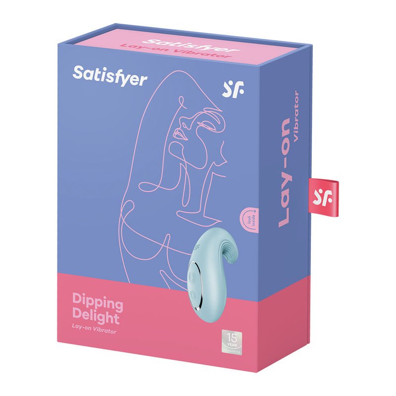 Satisfyer - dipping delight - clitoral stimulator -  blue, box side view | Flirtybay.com.au