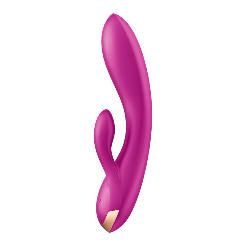 Satisfyer double flex - app controlled rabbit vibrator - Pink, Product side view  | Flirtybay.com.au
