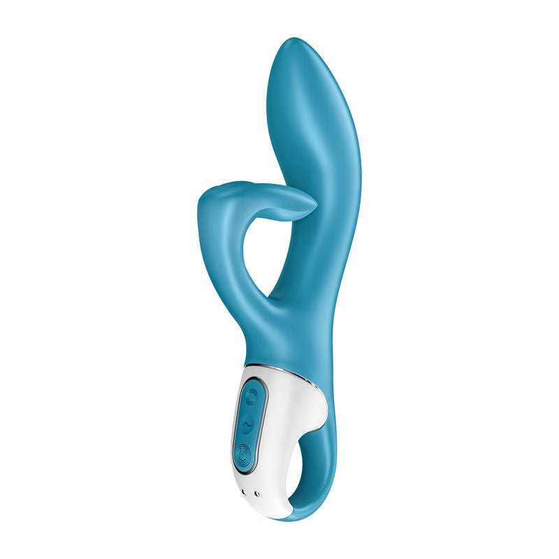 Satisfyer - embrace me - rabbit vibrator - blue, Product side view  | Flirtybay.com.au