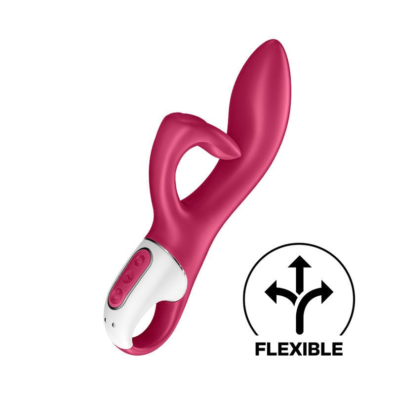 Satisfyer - embrace me - rabbit vibrator - red, Product side view, show flexibility  | Flirtybay.com.au