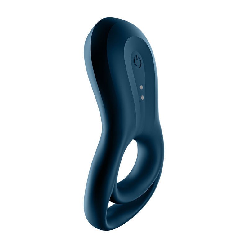 Satisfyer - epic duo - app controlled cock ring - blue, Product side three view  | Flirtybay.com.au