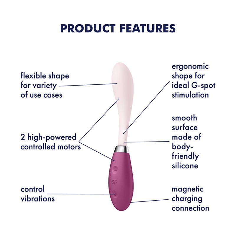Satisfyer - g-spot flex 3 - g-spot vibrator - Pink, Product side view, with specifications  | Flirtybay.com.au
