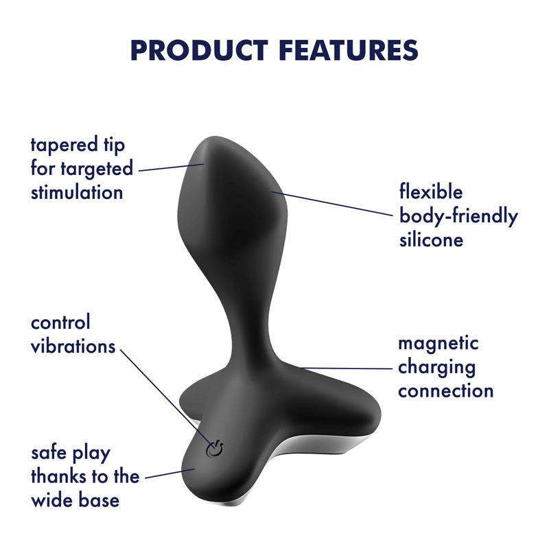 Satisfyer - game changer - vibrating butt plug - Black, Product side view, with specifications  | Flirtybay.com.au