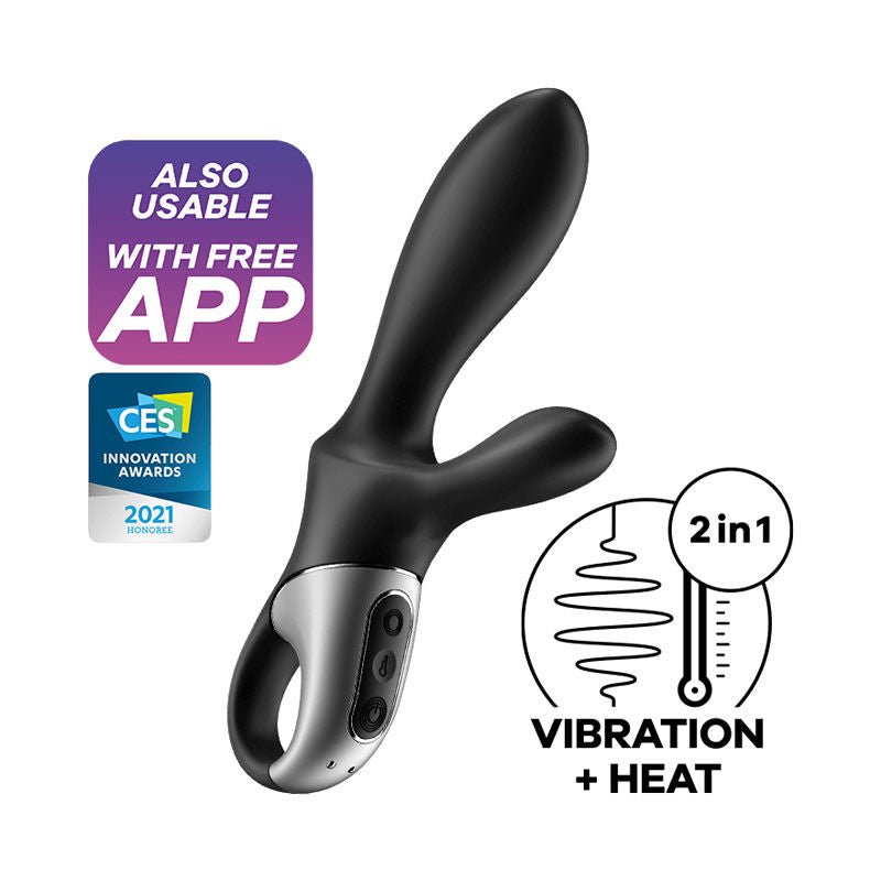 Satisfyer - heat climax + app controlled rabbit vibrator - Product side view, with app  | Flirtybay.com.au