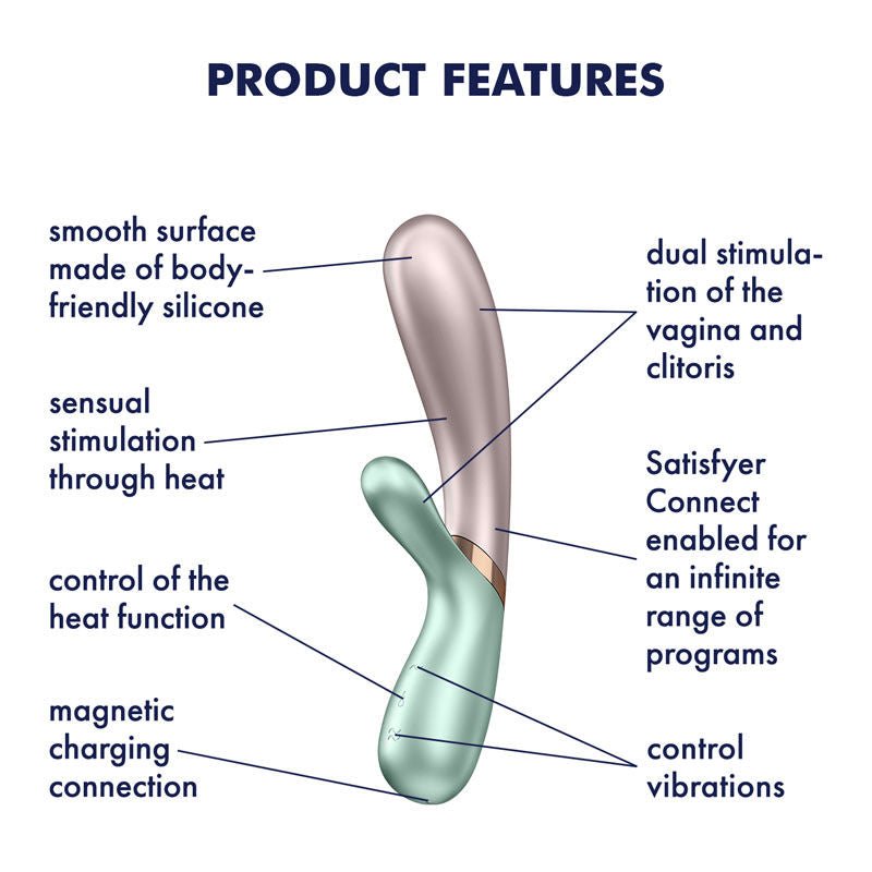 Satisfyer - hot lover - app controlled rabbit vibrator - Green, Product side view, with specifications  | Flirtybay.com.au