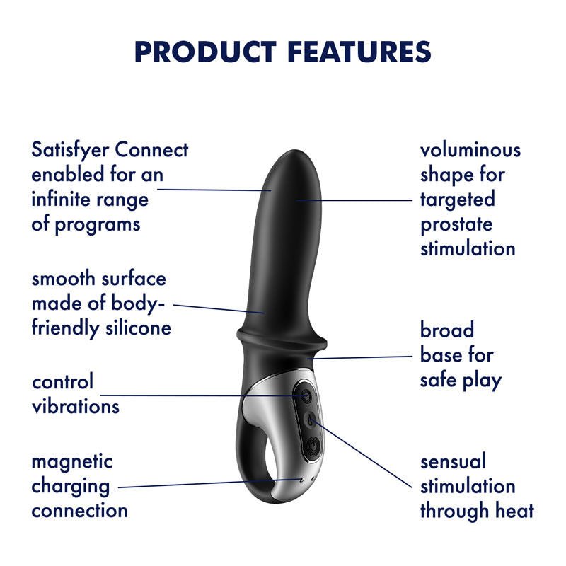 Satisfyer - hot passion - app controlled prostate massager - Product side view, with specifications  | Flirtybay.com.au