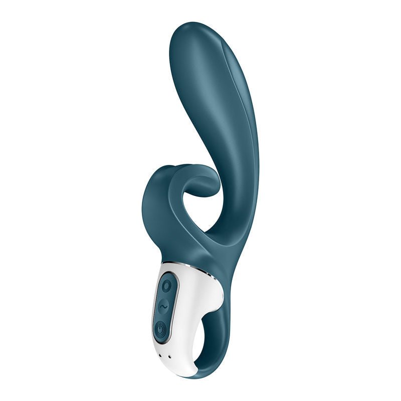 Satisfyer - hug me - controlled rabbit vibrator - Blue, Product side view  | Flirtybay.com.au
