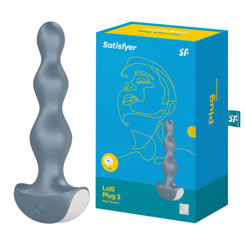 Satisfyer - lolli-plug 2 - vibrating anal beads - Product side view and box side view | Flirtybay.com.au