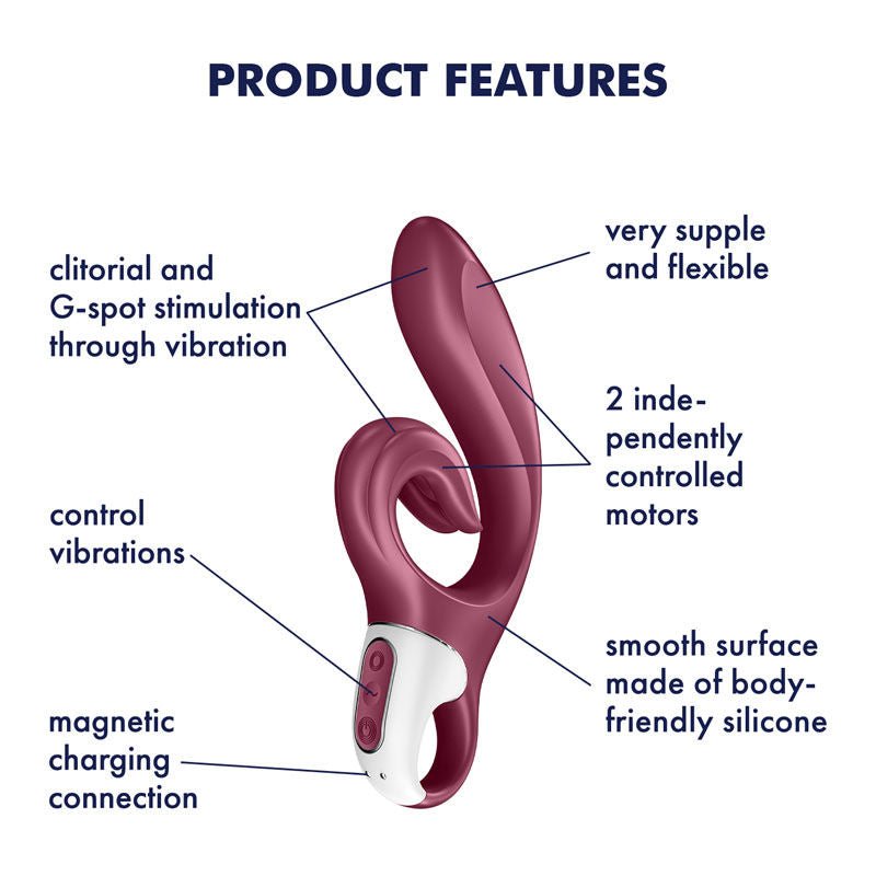 Satisfyer - love me - rabbit vibrator - red-Product side view, with specifications | Flirtybay.com.au