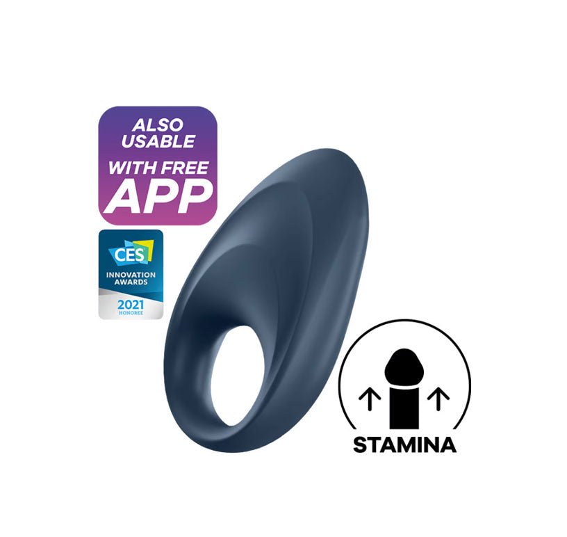 Satisfyer - mighty one - app controlled cock ring - Product side view, with app  | Flirtybay.com.au