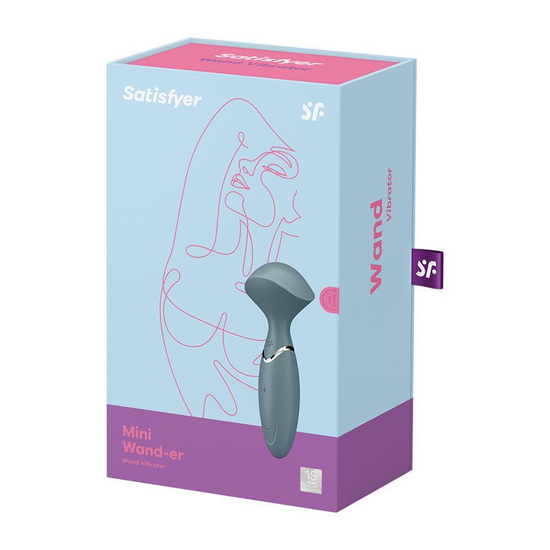 Satisfyer - mini wand-er - clitoral vibrator -  Grey, box side view | Flirtybay.com.au